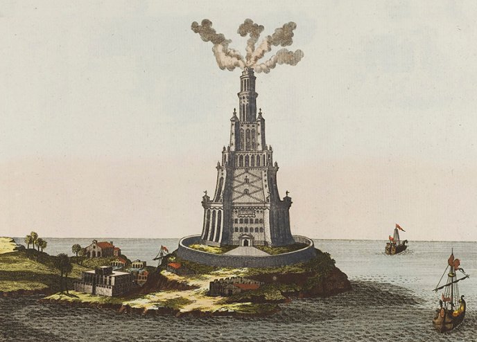 Engraving of the Alexandria lighthouse