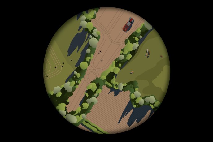 Dessin en 3D de paturages et champs labourés vus de haut