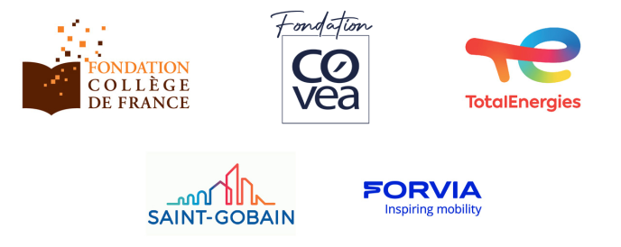 Logos of sponsors of the Avenir Commun Durable program: Collège de France Foundation, Covéa Foundation, TotalÉnergie, Faurecia, Saint-Gobain