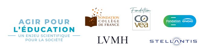 Bloc mécènes APE: Agir pour l'éducation, with the support of the Fondation du Collège de France and its patrons LVMH, the Fondation Engie, the Fondation Covéa