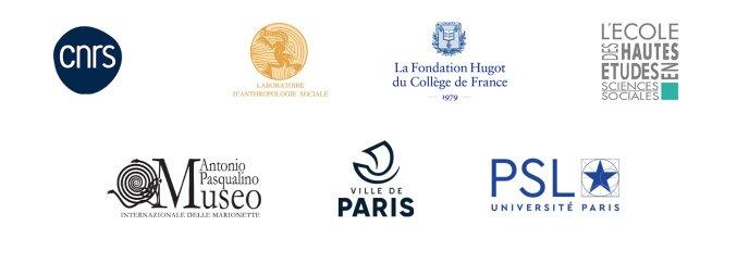Logos des partenaires : CNRS, Laboratoire d'Anthropologie Sociale, Fondation Hugot, EHESS, Museo Pasqualino, Ville de Paris, PSL Université Paris