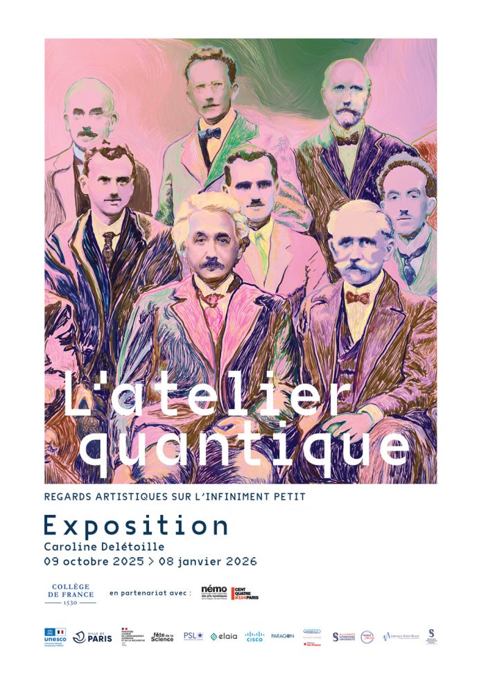 Affiche de l'exposition "Atelier quantique" au Collège de France