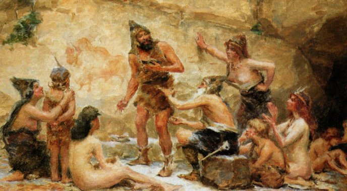 Peinture de Paul Jamin "Un peintre décorateur à l’âge de la pierre. Le portrait de l’auroch"