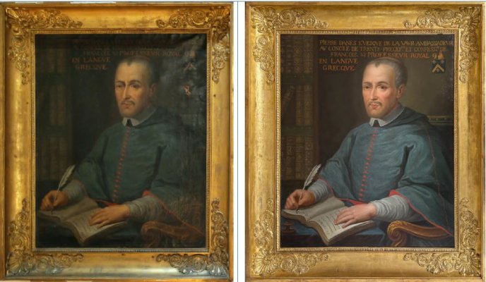 Afficher l'image en plein écran : Portrait de Pierre Danès avant et après restauration