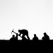 Backlit photo of workers at work