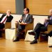 French President François Hollande, Collège de France Administrator Alain Prochiantz and Professor Édouard Bard