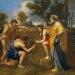 Peinture de Nicolas Poussin intitulée Les Bergers d’Arcadie représentant des bergers qui découvrent en pleine nature un tombeau sur lequel est gravé l’épitaphe Et in Arcadia Ego
