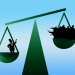 Inequalities illustration: a man weighing more than several others on a scale (Inequalities ©Pinclipart)
