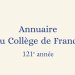 Partie de la couverture de l'édition imprimée de l'"Annuaire du Collège de France 2020-2021"