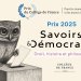 Prix du Collège de France 2025 : Savoirs et démocratie (hibou glissant un bulletin dans une urne)