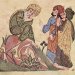 13th-century painting of three men talking