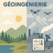 Illustration divisée en deux montrant à gauche la nature préservée (montagnes, forêt, lac) et à droite un environnement industriel et technologique (drones, usines, capteurs)