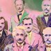 Portrait artistique coloré d'hommes en costumes, style visuel dynamique et contours accentués.